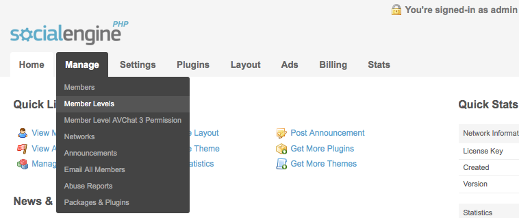 This Image shows the socialengine php manage section