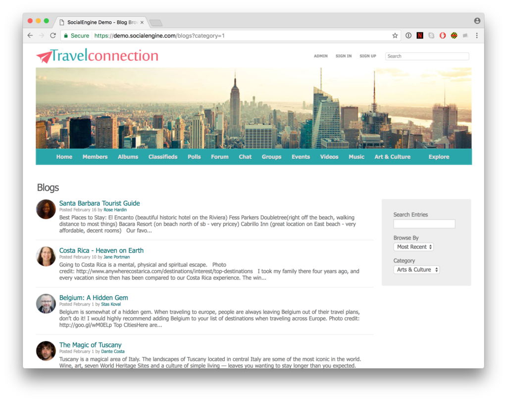 Travel Connection website blogs page